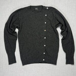VTG CHANEL Cashmere Cardigan Jewel Button Asymmetrical Gray Sweater Chest 35"